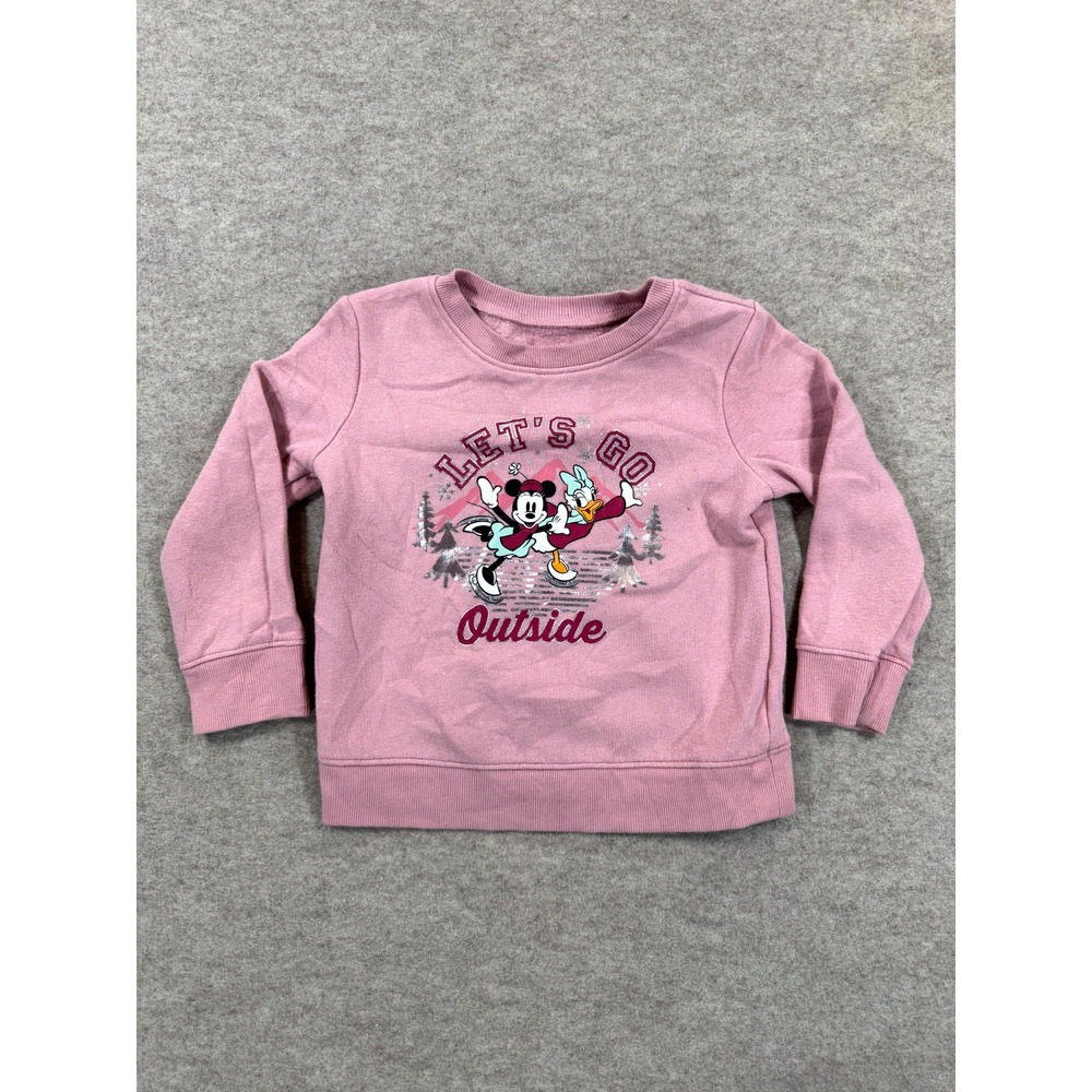 Disney Jumping Beans 2T Pink Minnie Mouse Daisy Duck Lets Go Outside Sweater